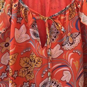 Jade Orange Yellow Ruffled 3/4 Sleeve Blouse